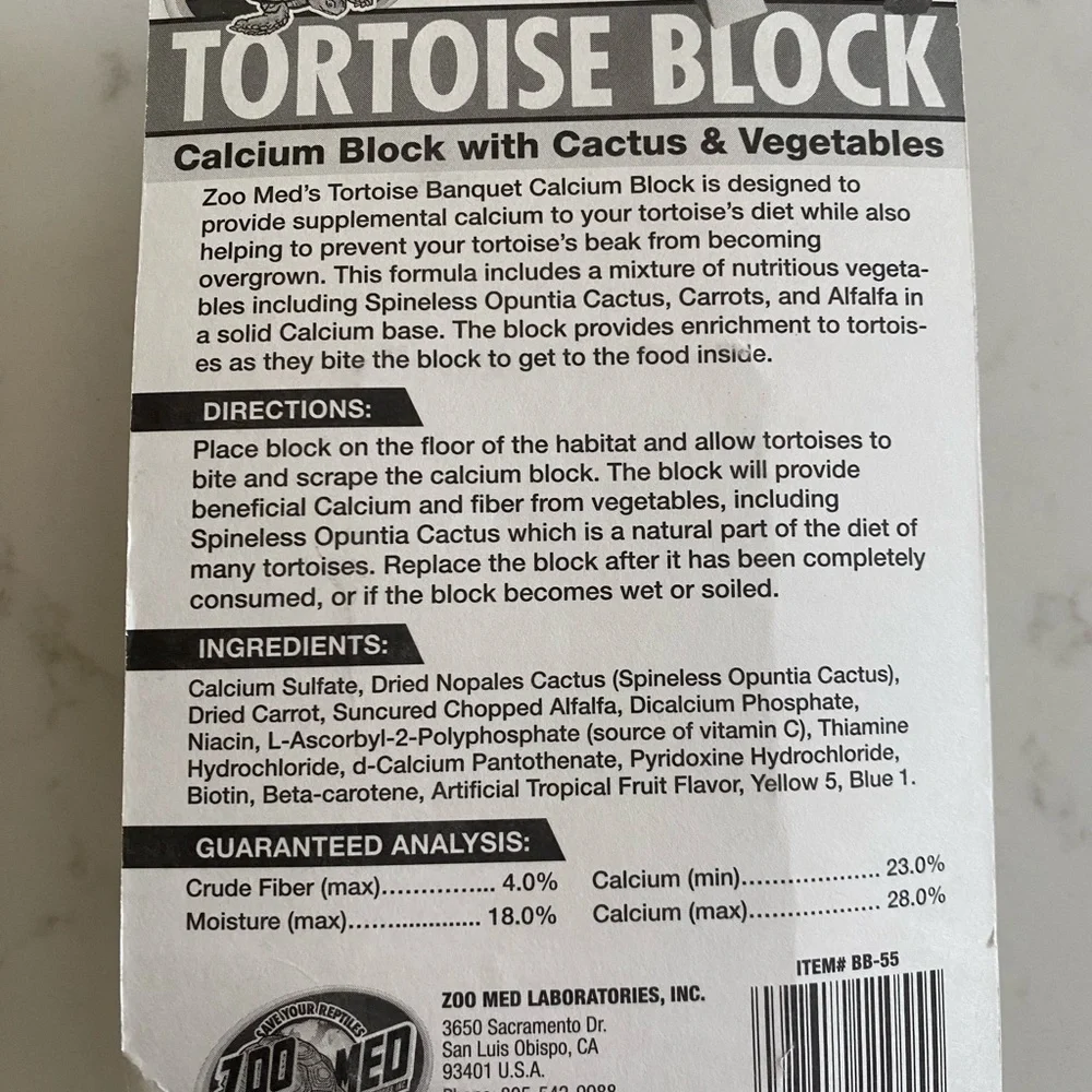 Green Tortoise Block Zoo Med Calcium Block with Cactus and Vegetables NEW
